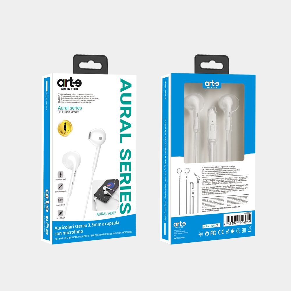 Auricolari AB02 3.5mm White con microfono serie Aural
