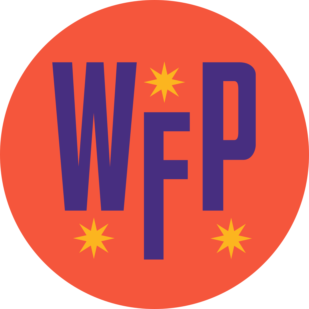 A circular logo with a red background, featuring large purple letters 'W', 'E', 'P', and a yellow star between the W and E, and two yellow stars at the bottom corners.