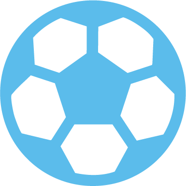 A stylized football inside a blue circle.