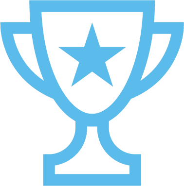 Stylized trophy with a star inside it, in blue and black colors.