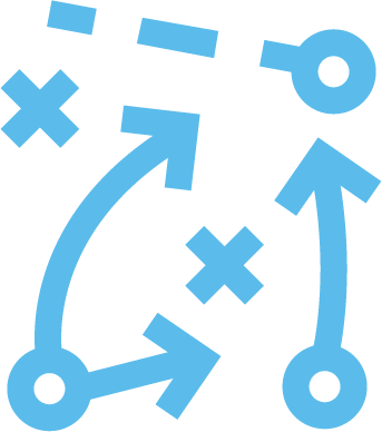 Blue sports strategy diagram with arrows and X's on black background.