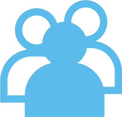 A blue icon resembling a group of three people with a bear head silhouette on top.