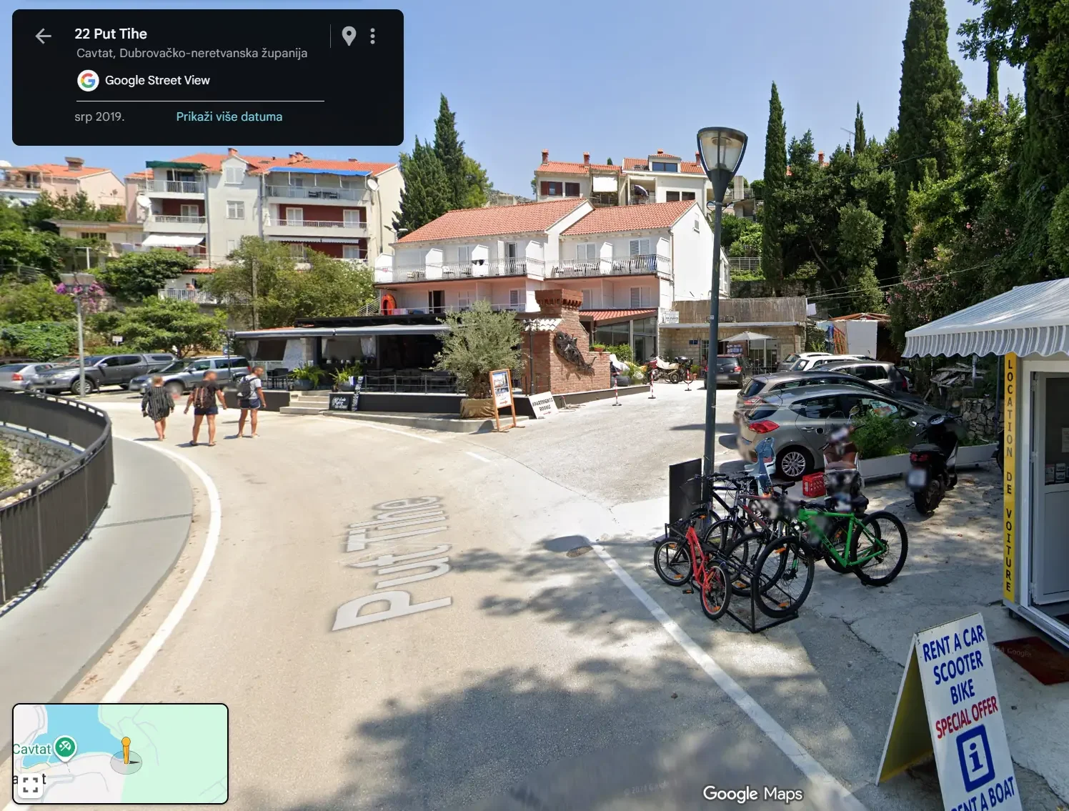 Street view of a small parking on addres Put Tihe 22a Apartments Miljanic, Local Boats Cavtat,  Taxi service Cavtat