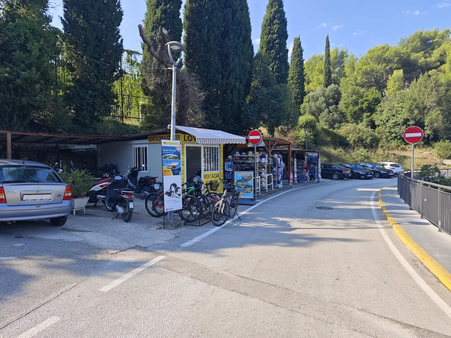 Street view of a small parking on addres Put Tihe 22a Apartments Miljanic, Local Boats Cavtat,  Taxi service Cavtat and rent a car Lovac Rent