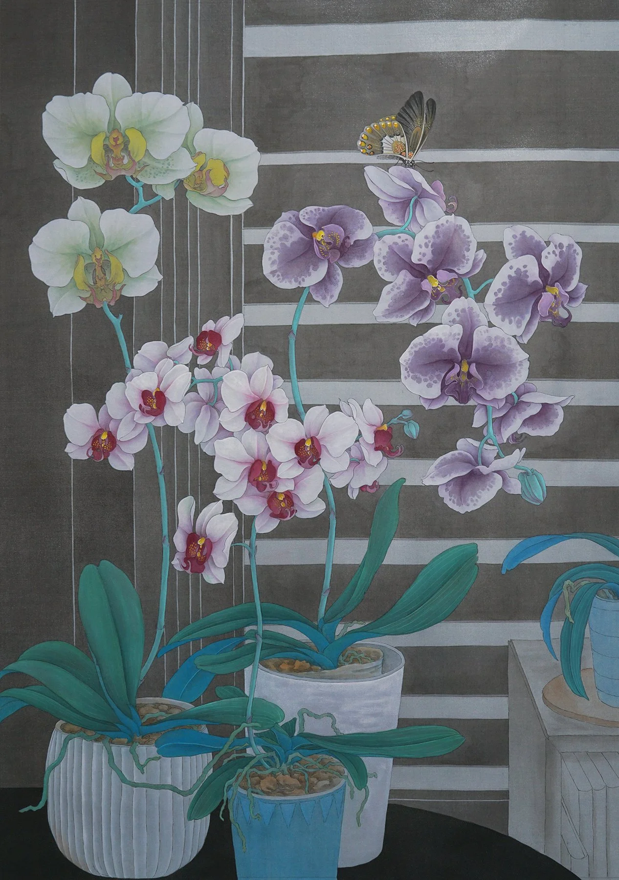 By the Window --
Ink and colour on silk/
18 x 25 in/45.7 x 63.5 cm/
2024