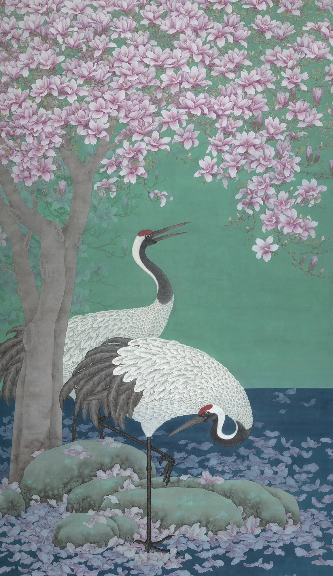 Crane Courtyard ·Spring--鹤庭 · 春
ink and colour on silk/
47 x 79 in/120 x 200 cm/
2024