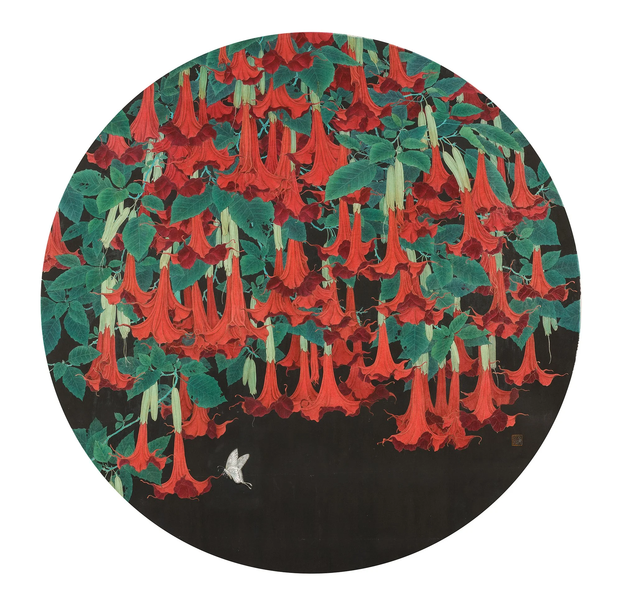 Red Mandragora 红色曼陀罗-- ink and colour on Xuan paper/ 47 x 47 in/120 x 120 cm/ 2022