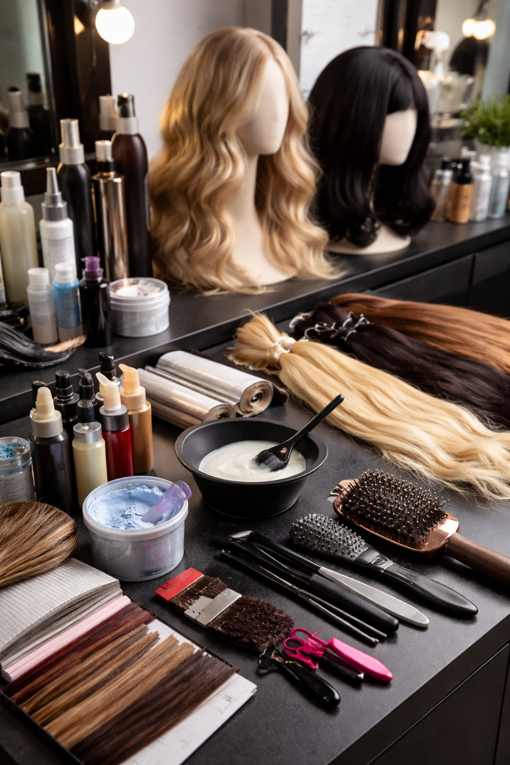 Hairdressing supplies on a table in a salon