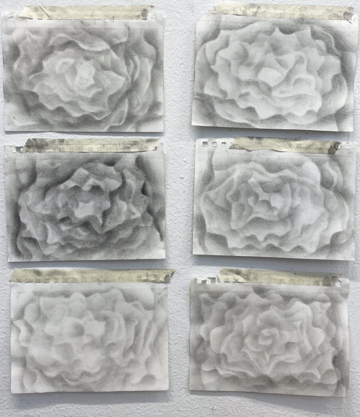 collapsing inwards, graphite powder on paper