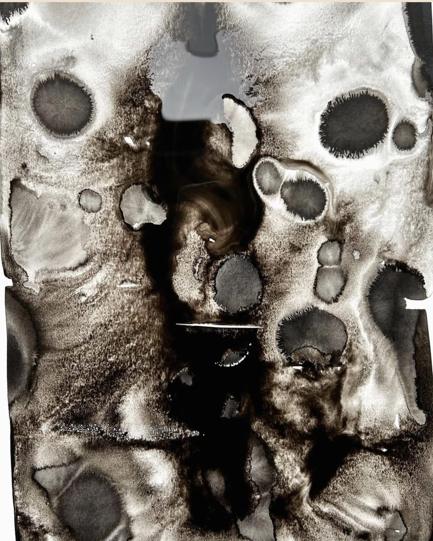 crateres, ink on water on paper