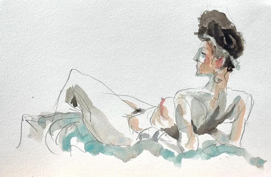 "Natalia Gazing," 11"x15" watercolor and pencil 2025 $250