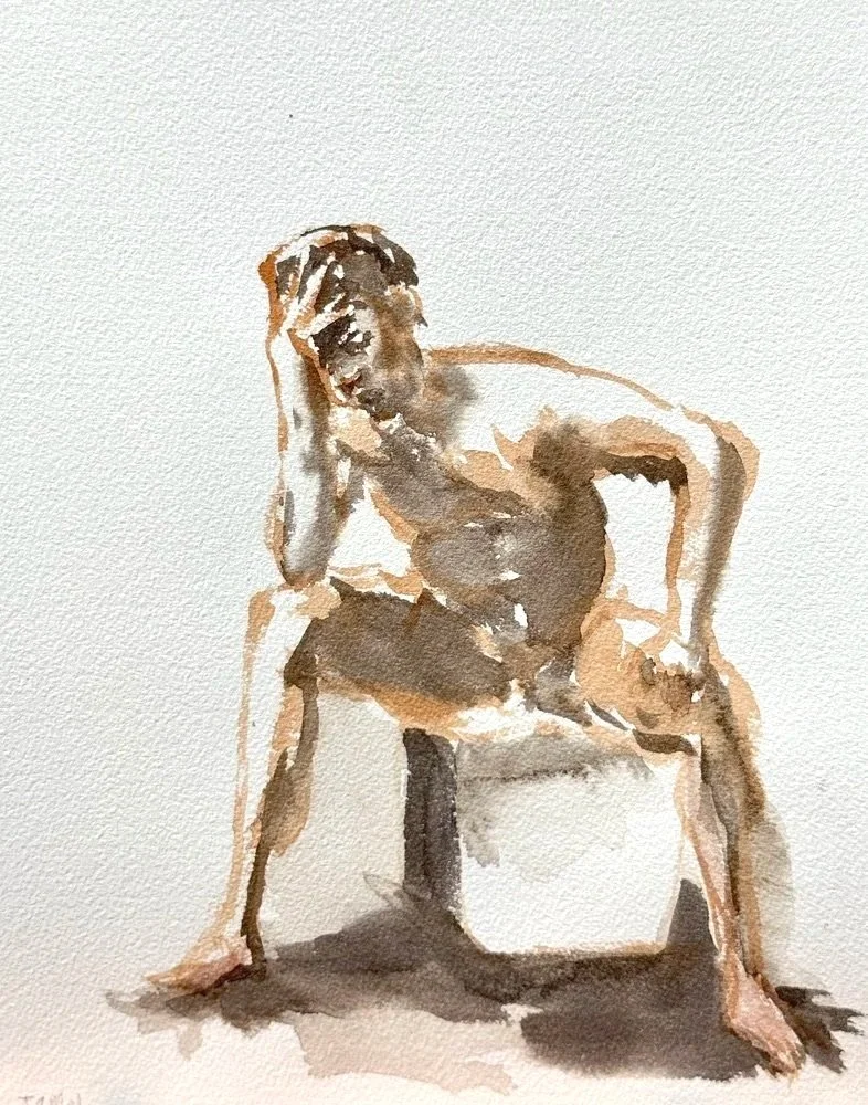 "Jamal Seated," 9"x12" watercolor 2026 $200