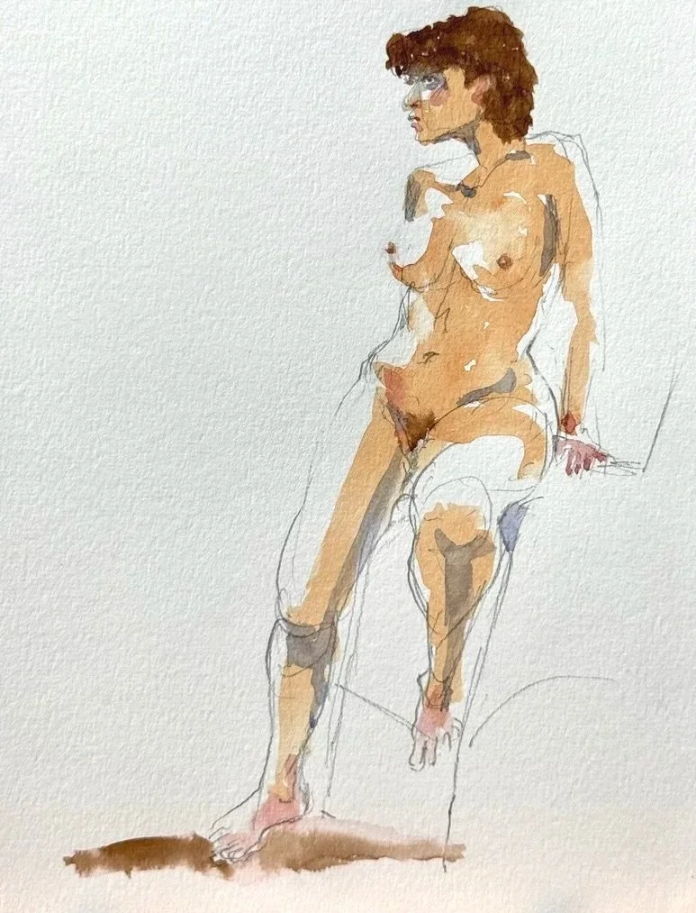 "Tess Perched," 9"x12" watercolor and pencil  2026 $200