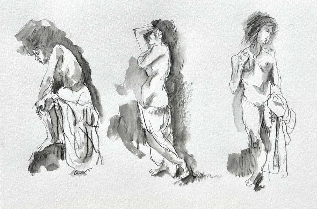"Nicole Draped," 11"x15" graphite and wash 2026 $250