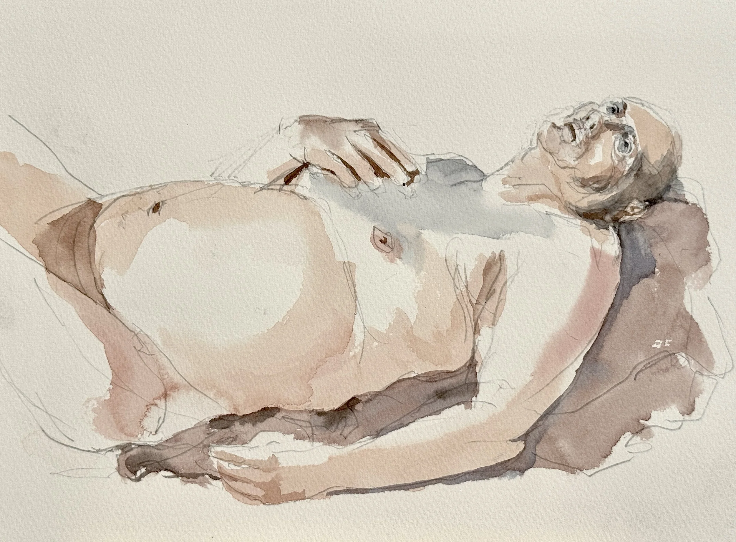 "Bob in Repose," 9"x12" watercolor and pencil, 2026. $200