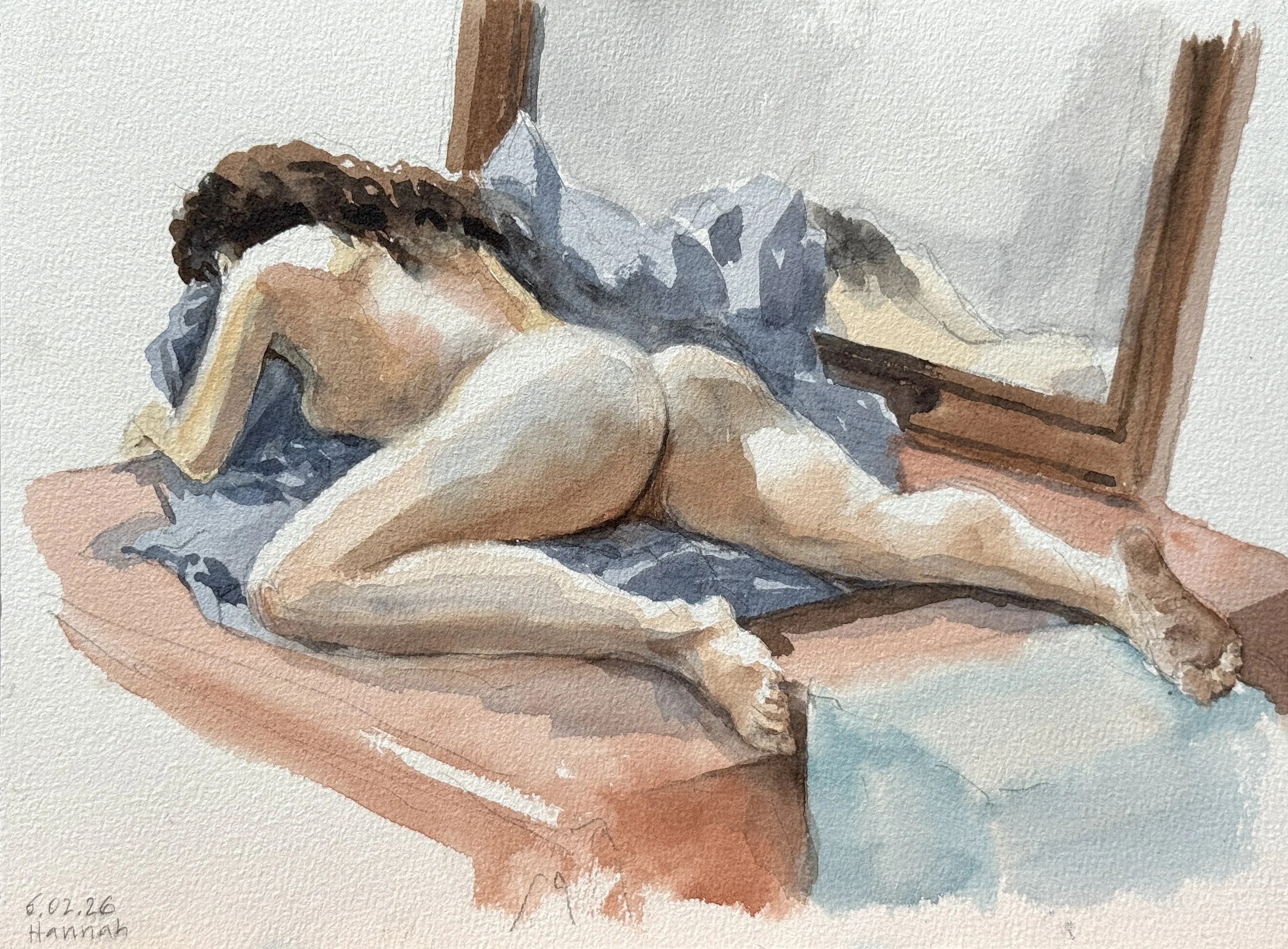 "Hannah Resting," 9"x12" watercolor and pencil 2026. $250