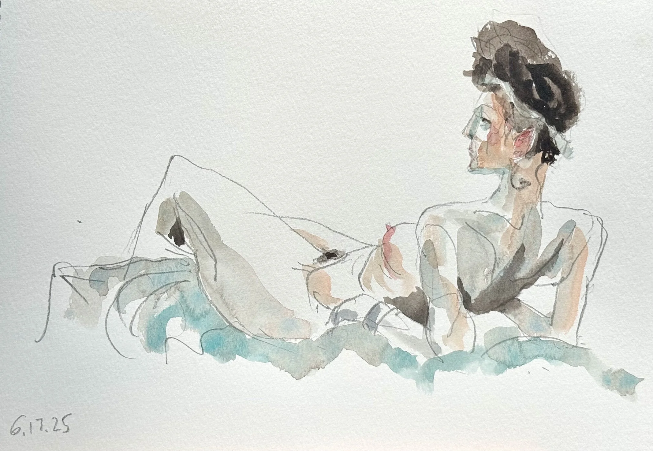 "Natalia Gazing," 11"x15" watercolor and pencil 2025 $250