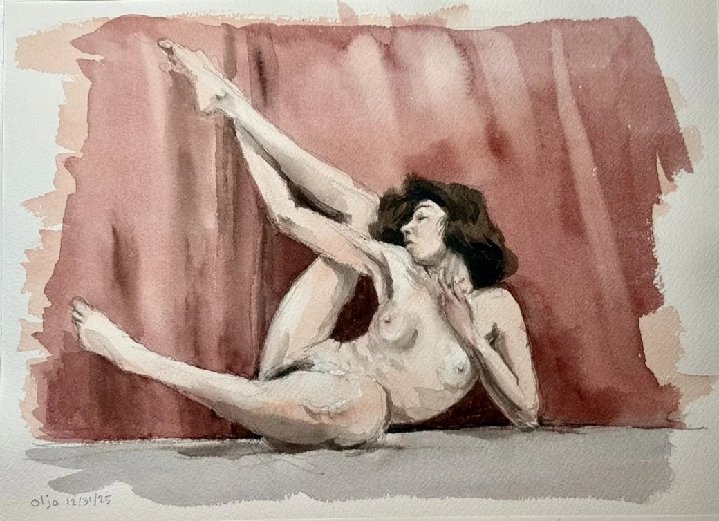 "Olja Entwined," 9"x12" watercolor and pencil 2025 $250
