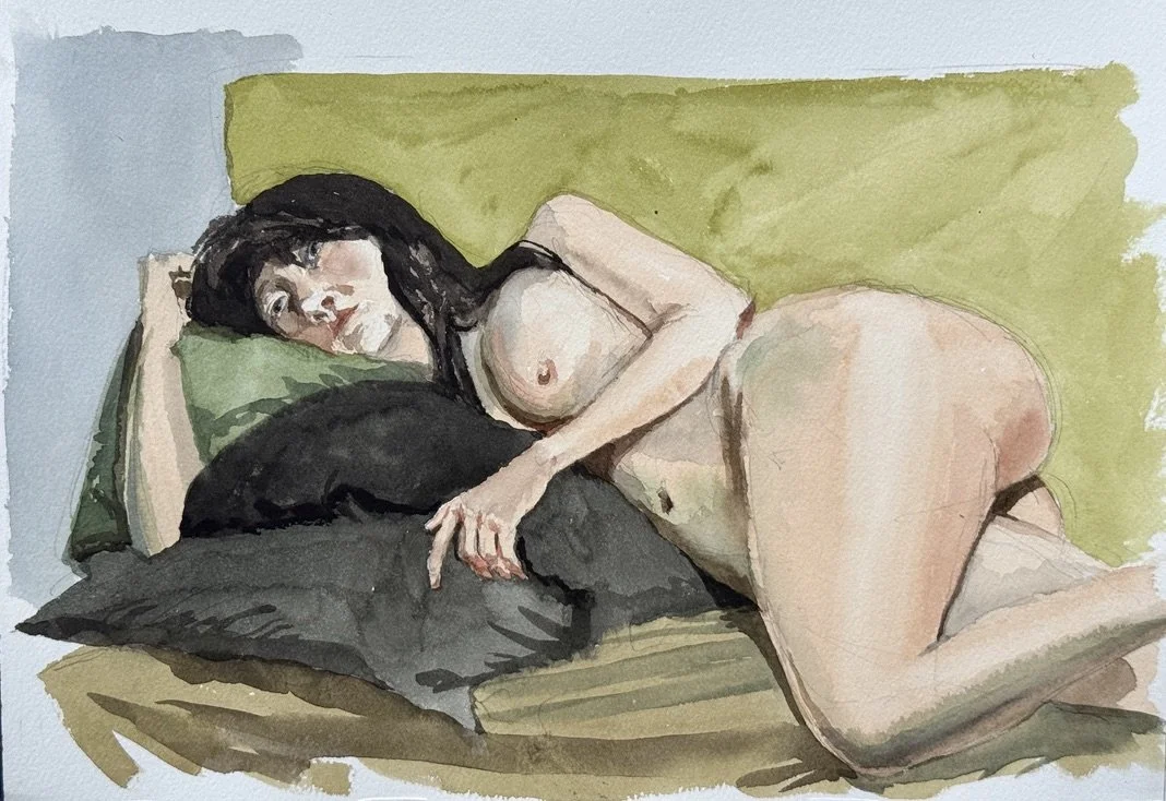"Katt Nap," 10"x14" watercolor and pencil $250