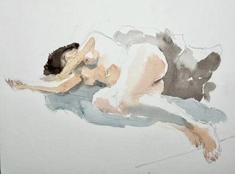 "Hannah Reclining," 9"x12" watercolor 2026 $200