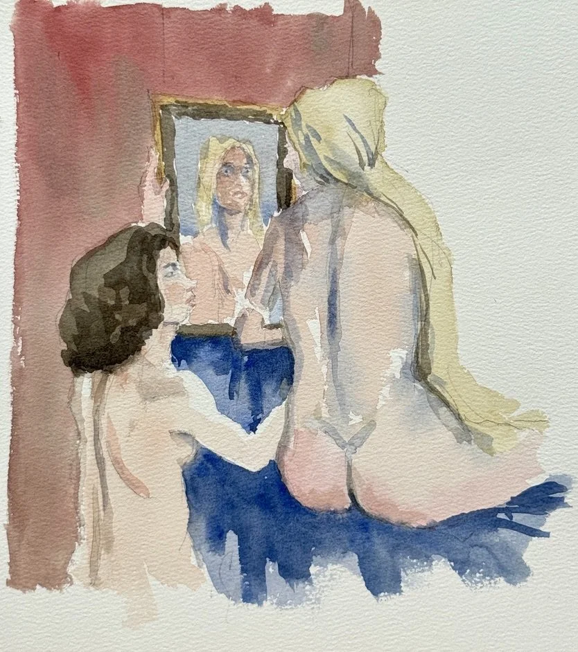 "Olja and Nasim," 9"x12" watercolor and pencil, 2026. $200