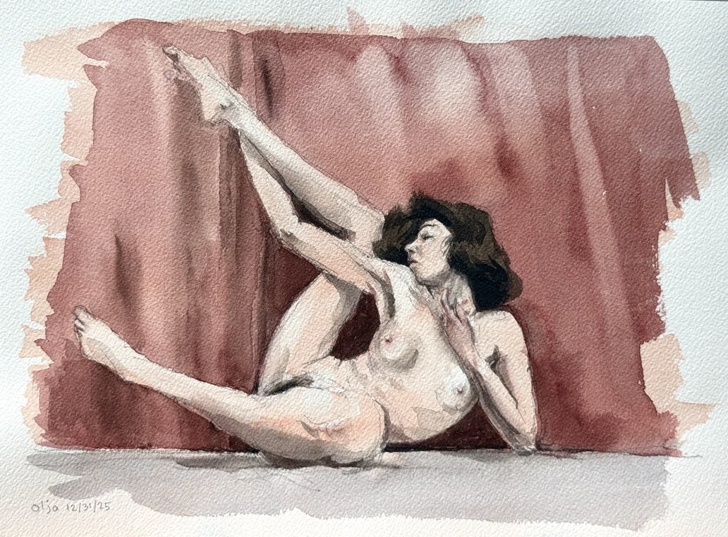 "Olja Entwined," 9"x12" watercolor and pencil 2025 $250