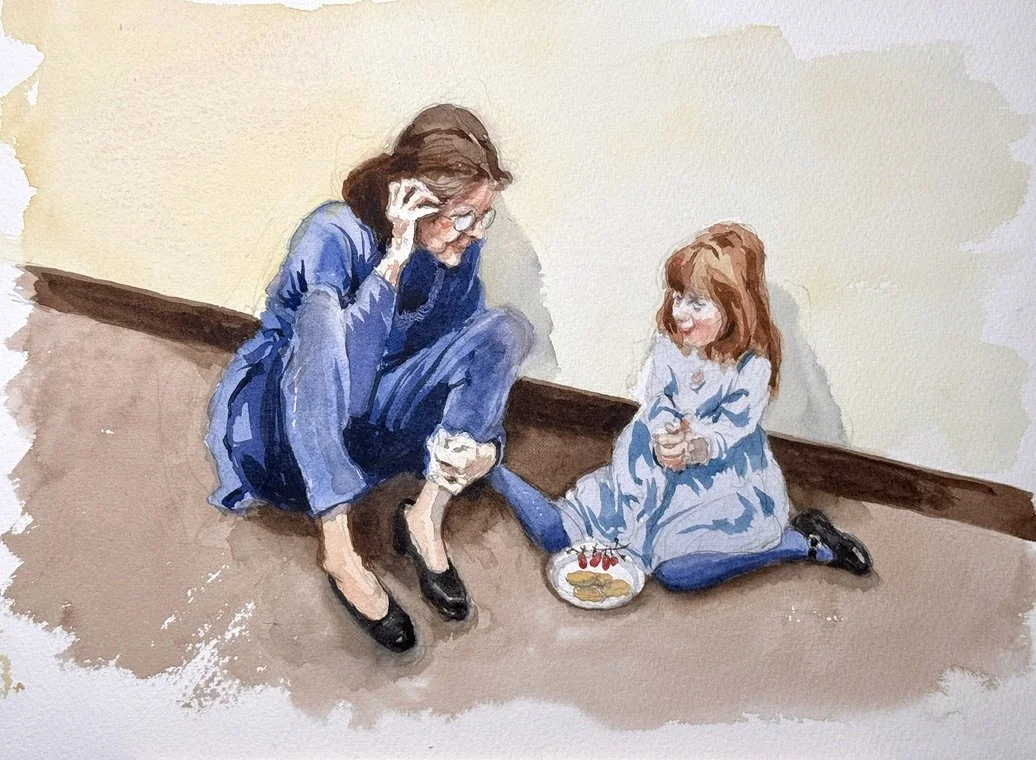 "Conversation," 9"x12" watercolor and pencil 2026 (Not for Sale)