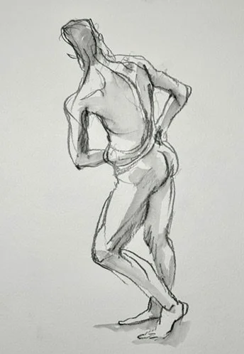 "Nate Standing," 9"x12" graphite and wash 2026 $150