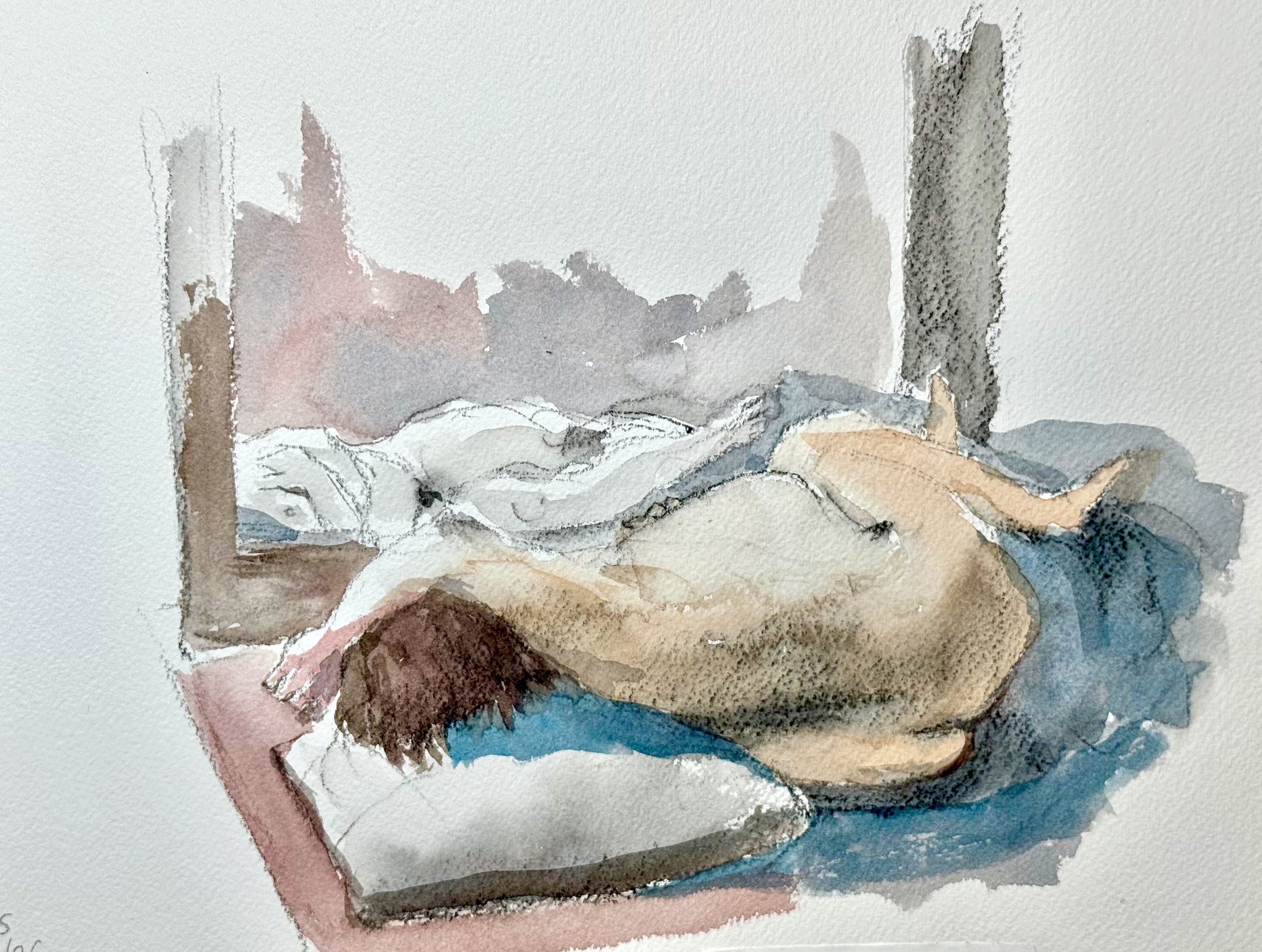 "Cas Reflected," 9"x12" watercolor and graphite 2026 $200