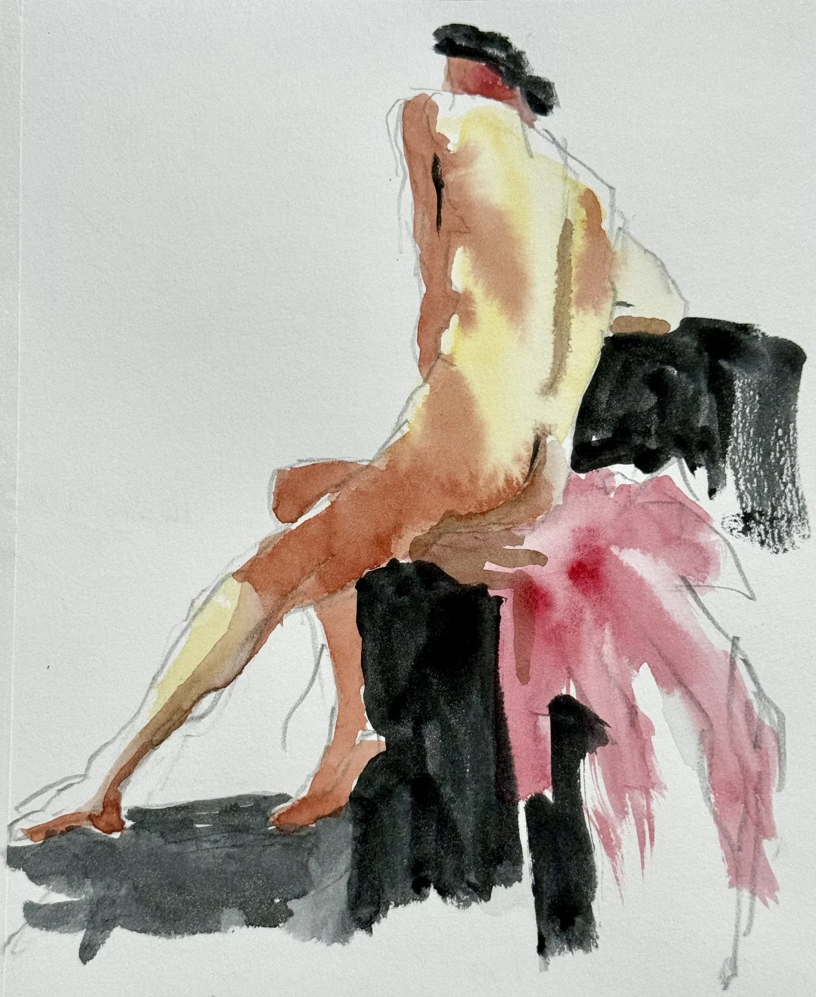 "Ed in Red," 8"x10" watercolor and pencil 2025 $200