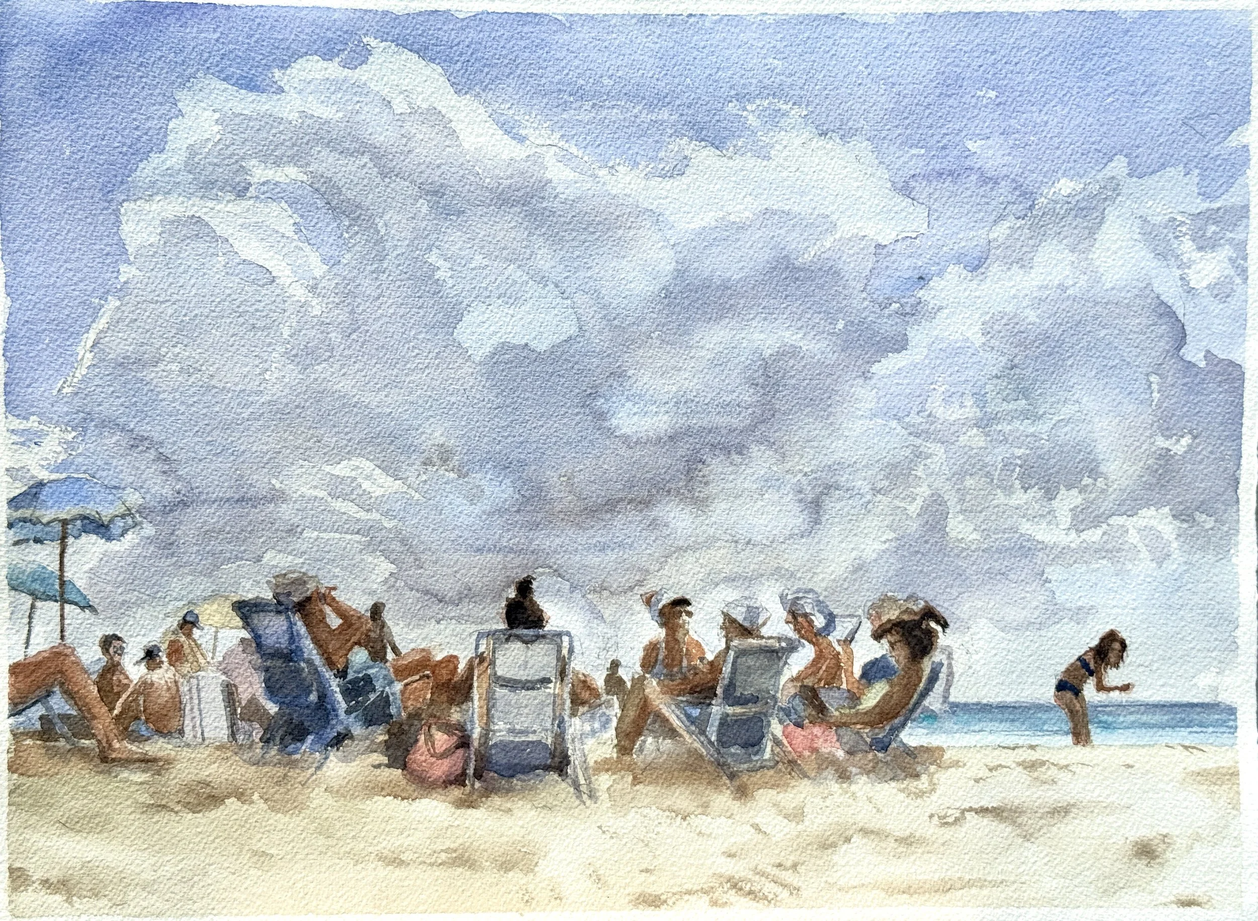 "Beach Day," watercolor and pencil, 11"x15" Naples, Florida 2026. $400