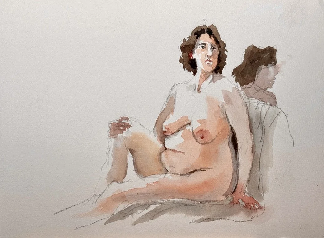 "Allie Sitting," 9"x12" watercolor and pencil 2026 $200