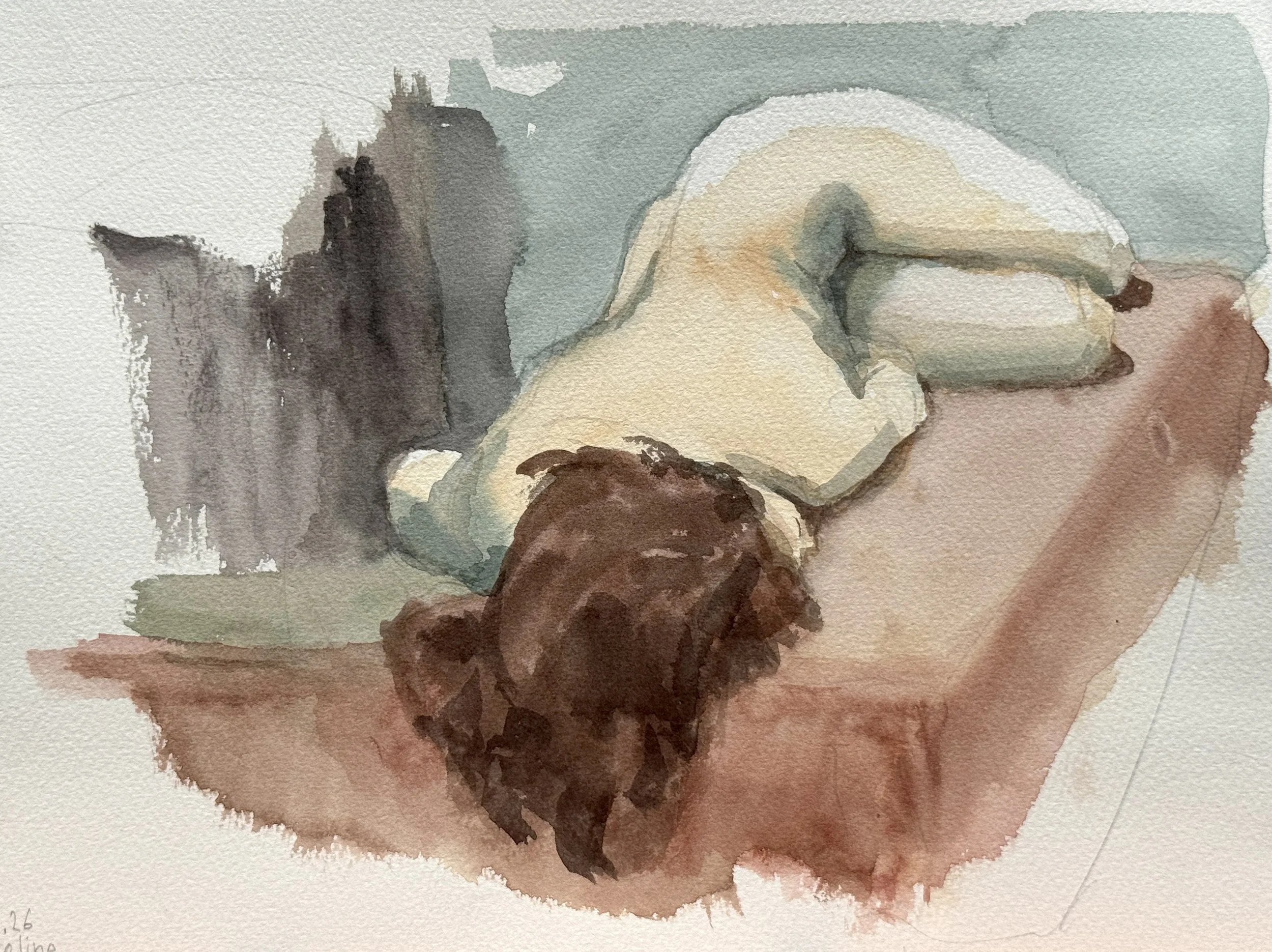 "Caroliine'" 14"x10" watercolor and pencil 2026. $200 