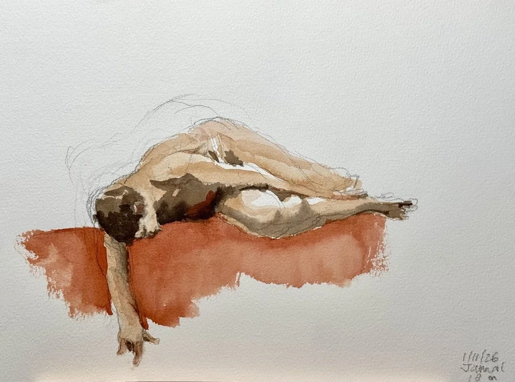 "Jamal on the Edge," 9"x12" watercolor and pencil 2026 $200