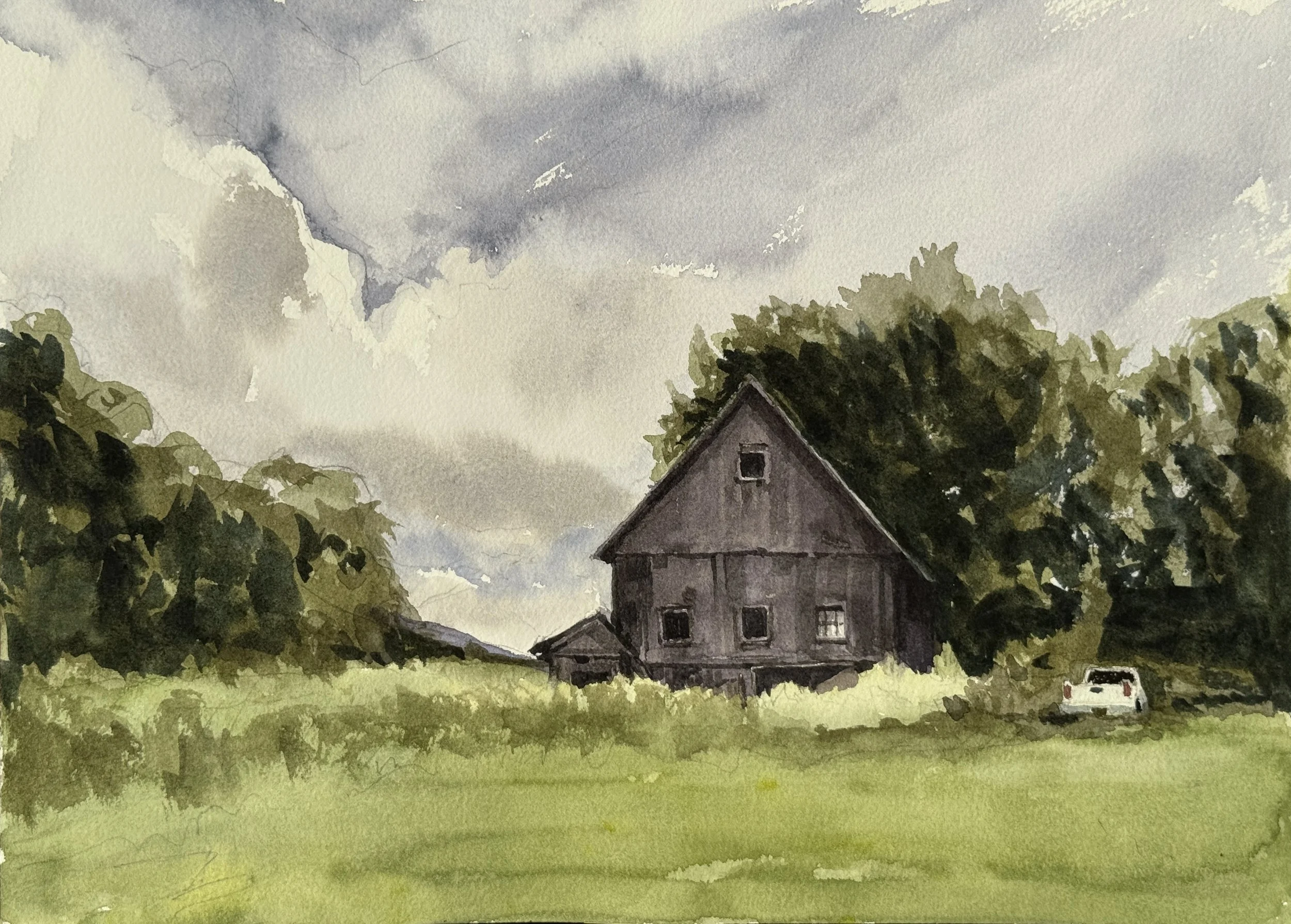 "Vermont Barn," 10”x14”  watercolor and pencil, 2026 $300