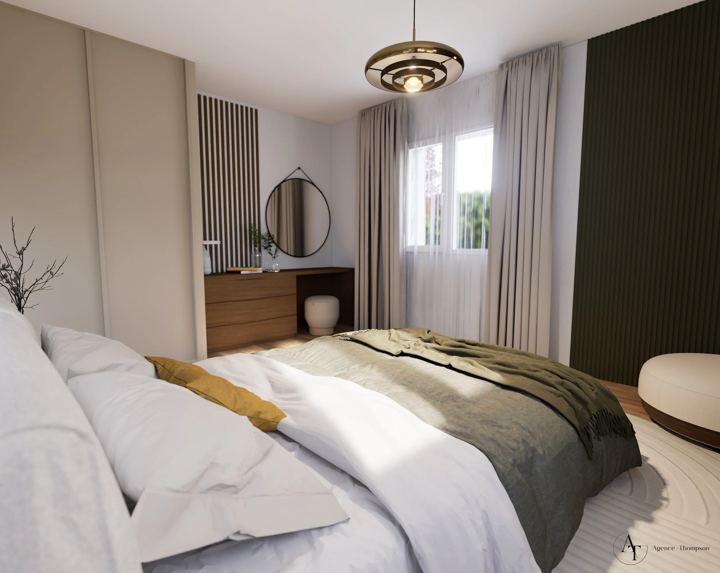 Projection 3D de la chambre rénovée pour de l'aide à la vente
