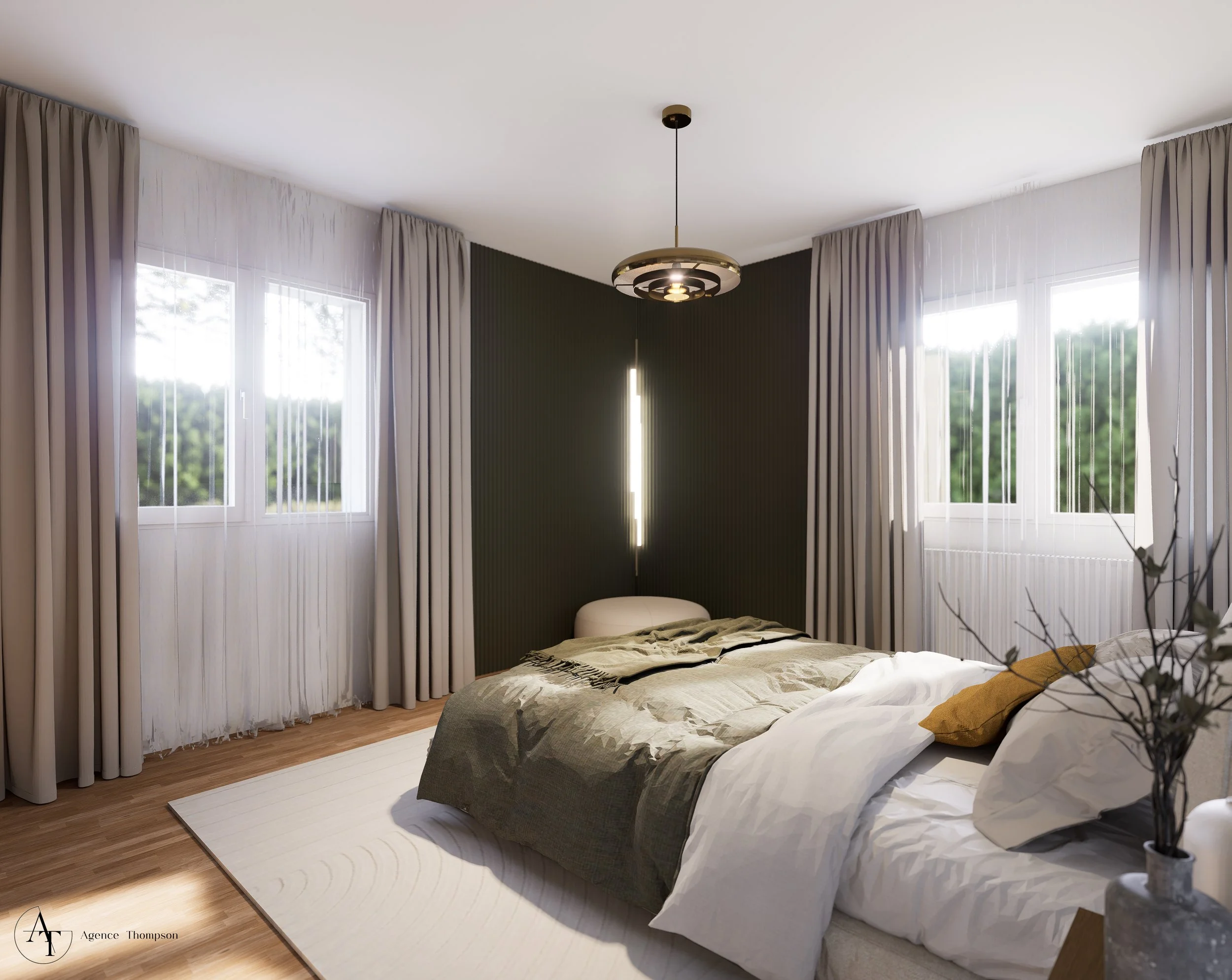 Projection 3D de la chambre rénovée pour de l'aide à la vente