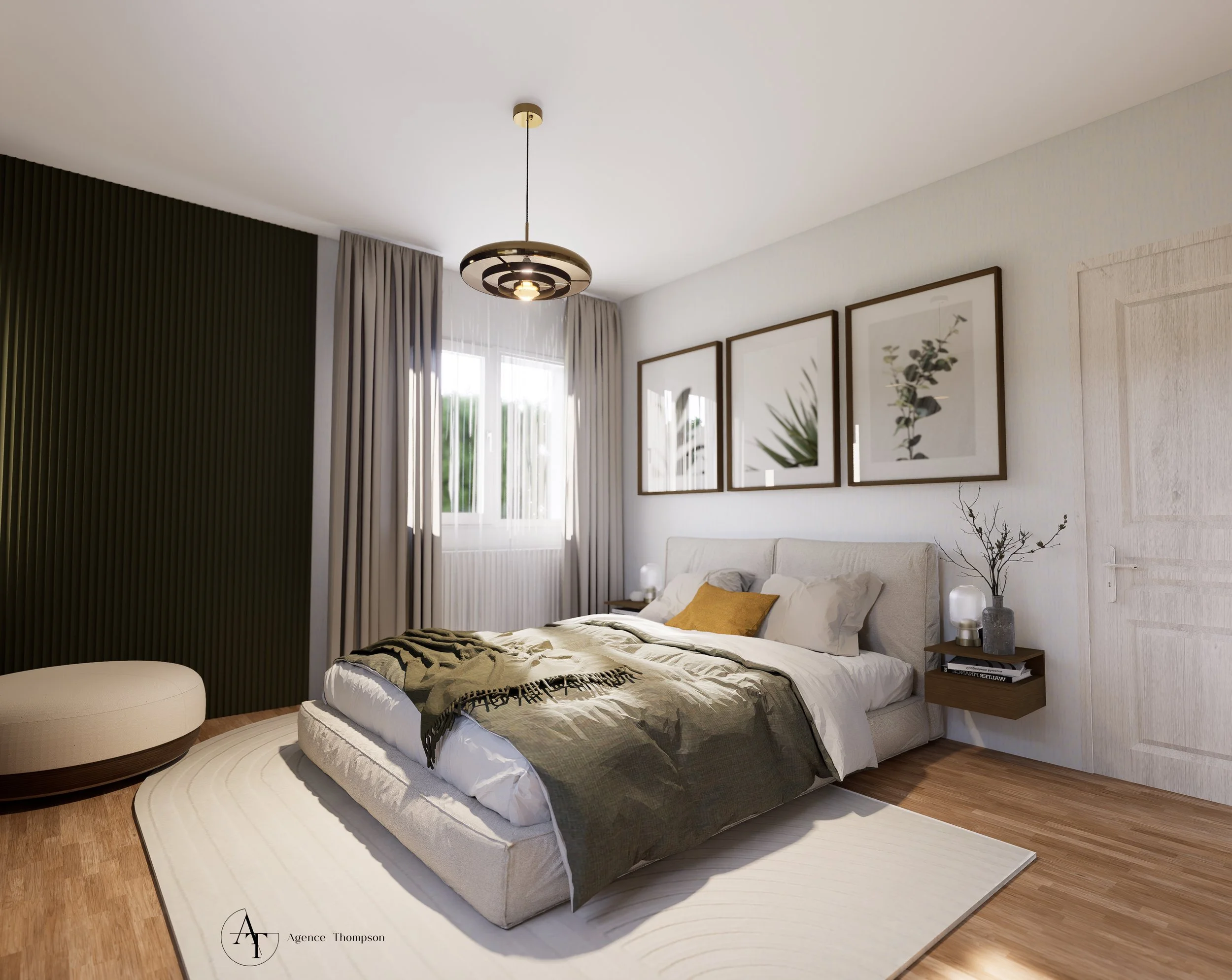 Projection 3D de la chambre rénovée pour de l'aide à la vente