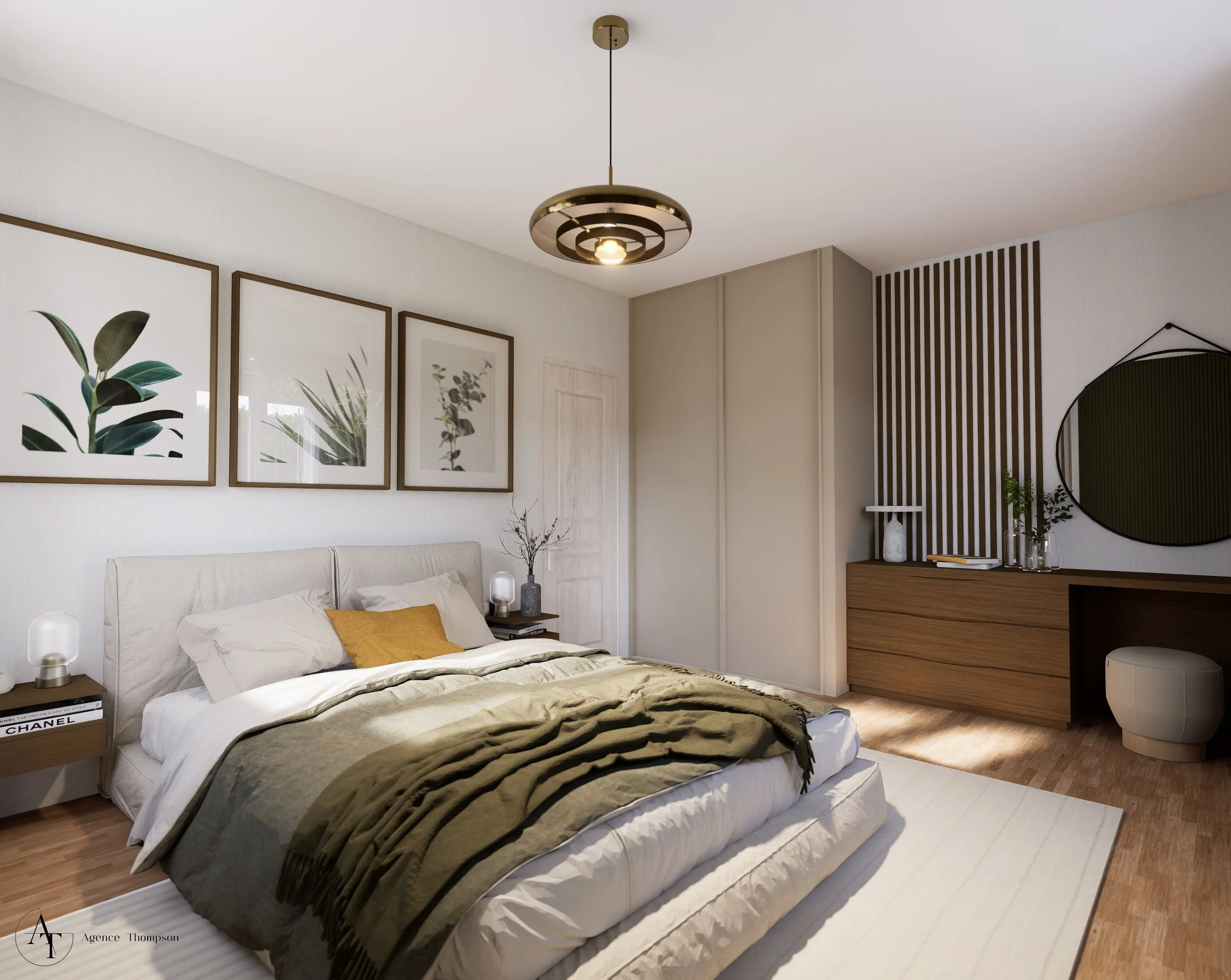 Projection 3D de la chambre rénovée pour de l'aide à la vente