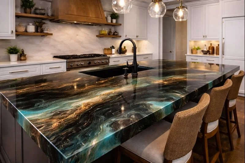 epoxy custom island in kitchen