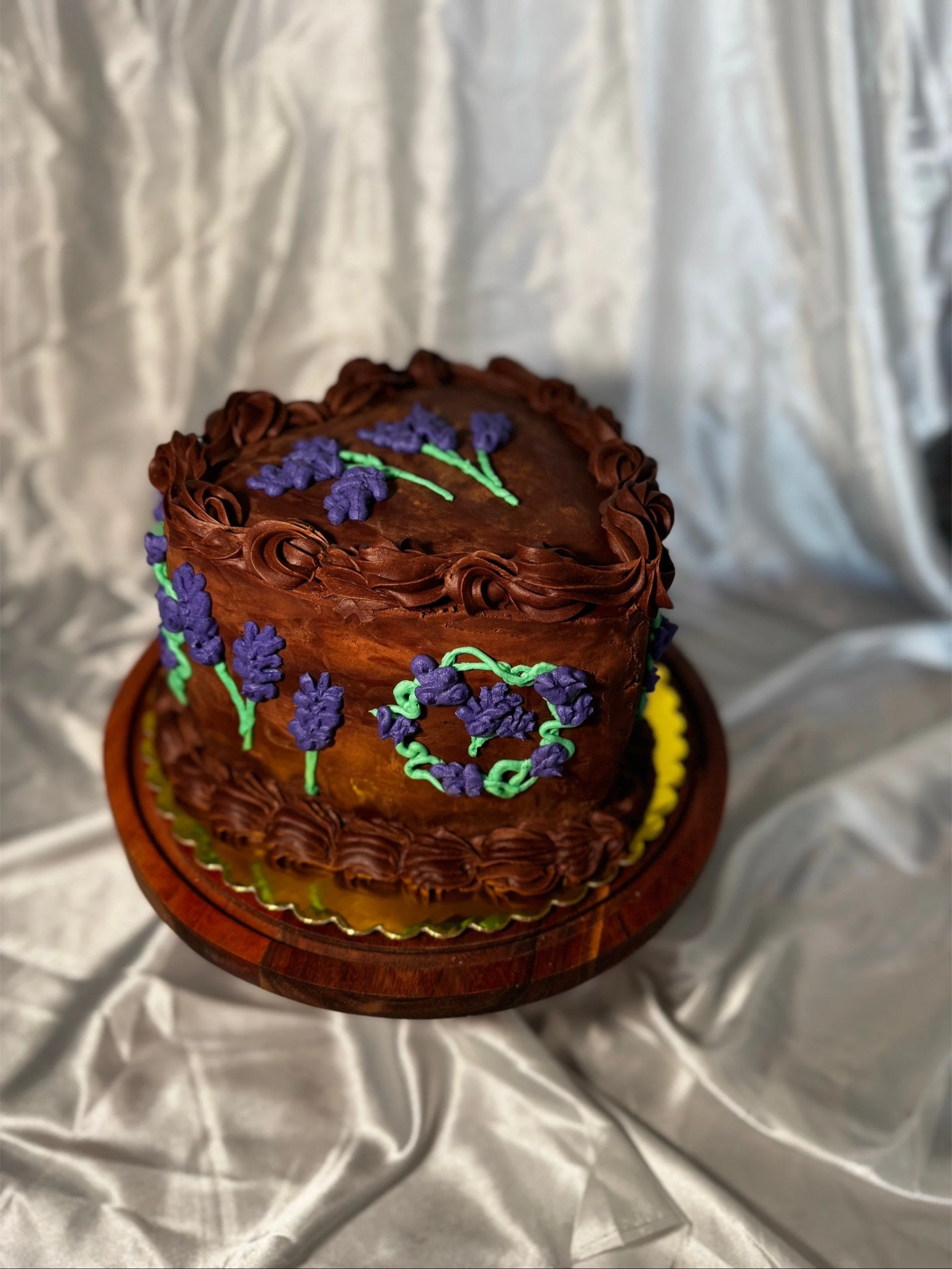 Chocolate Lavender Heart Shaped Cake