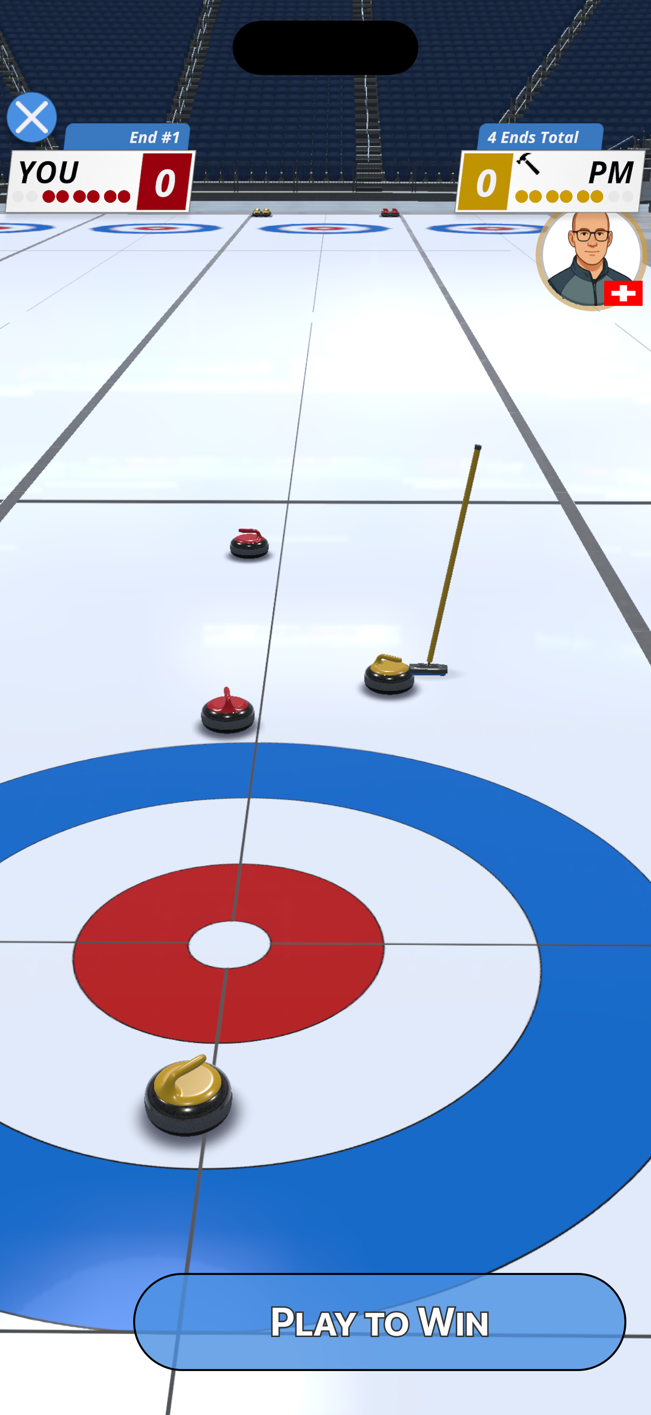 Granite 3 curling screenshot showing a game against one of 24 bots