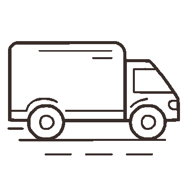 Line drawing of a delivery box truck on the road.