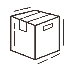 Simple line drawing of a cardboard box with a handle on the side.