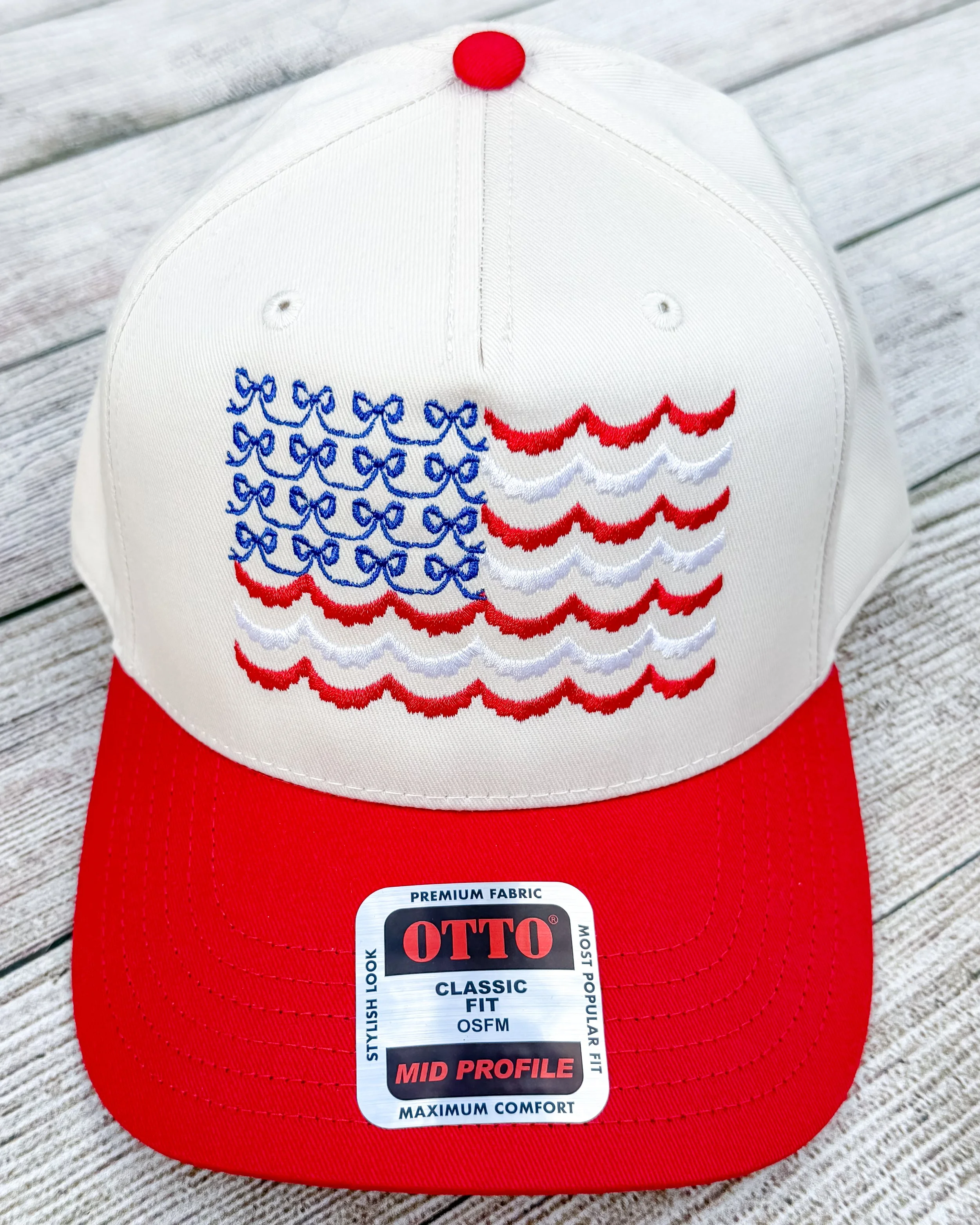 Patriotic Bow American Flag Embroidered Hat | Coquette USA Hat | Custom Thread Colors | Trucker, Richardson, Flat Bill & More