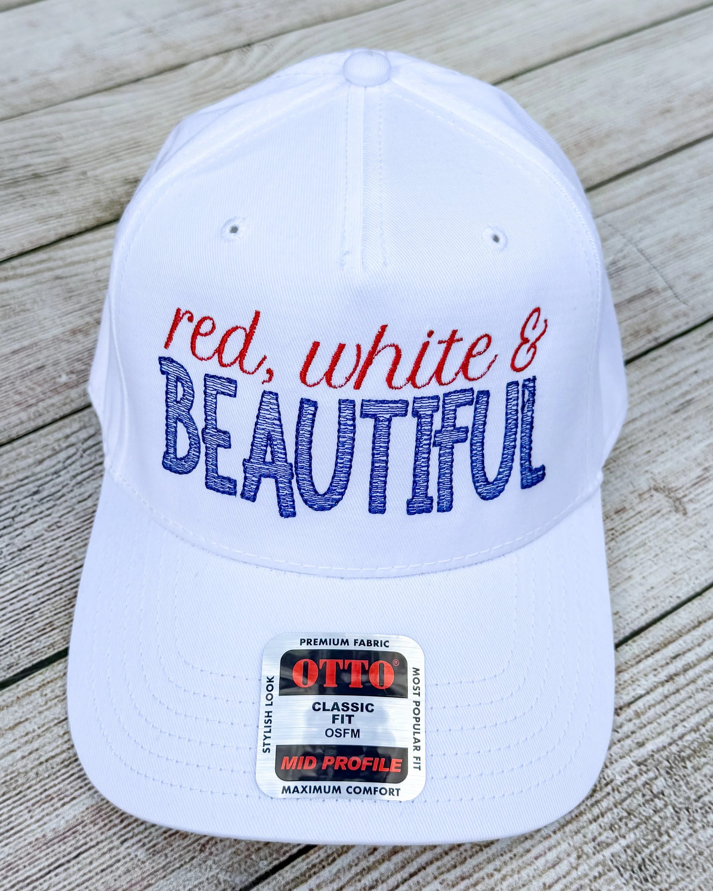 Red, White & Beautiful Embroidered Hat | Patriotic USA Hat | Custom Thread Colors | Trucker, Richardson, Flat Bill & More