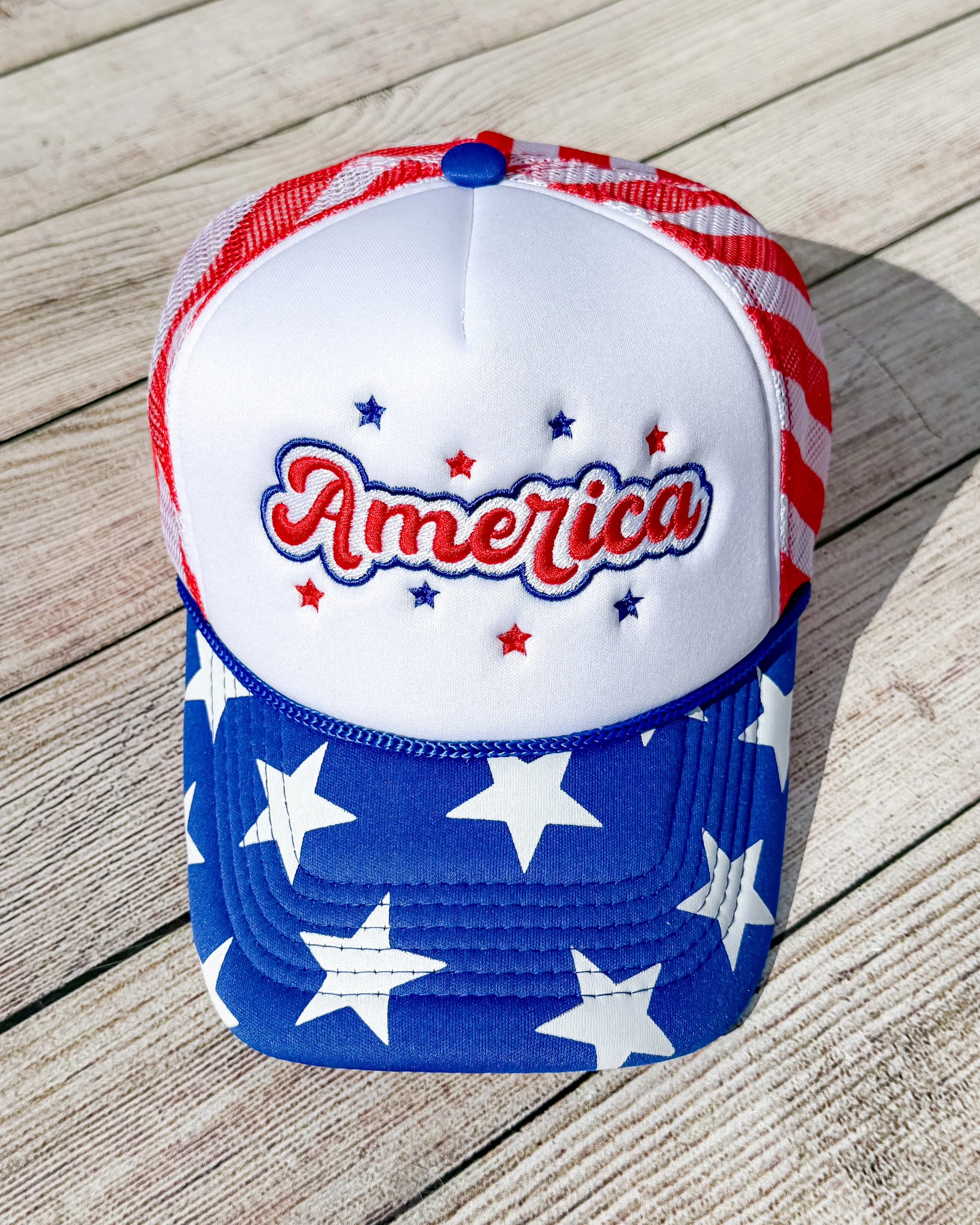 America Embroidered Hat | Patriotic USA Hat | Custom Thread Colors | Trucker, Richardson, Flat Bill & More