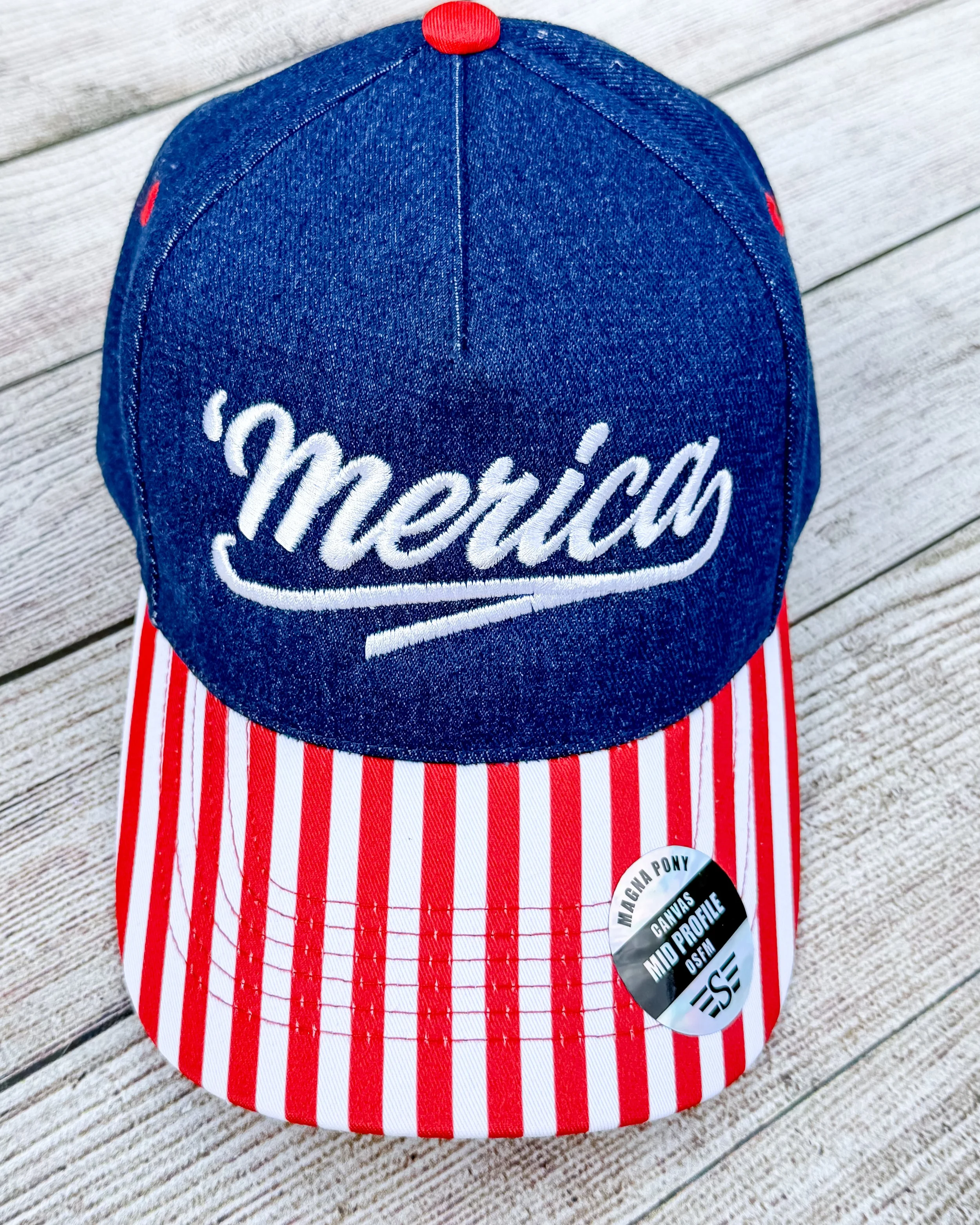 'Merica Embroidered Hat | Patriotic USA Baseball Cap | Custom Thread Colors | Trucker, Richardson, Flat Bill & More