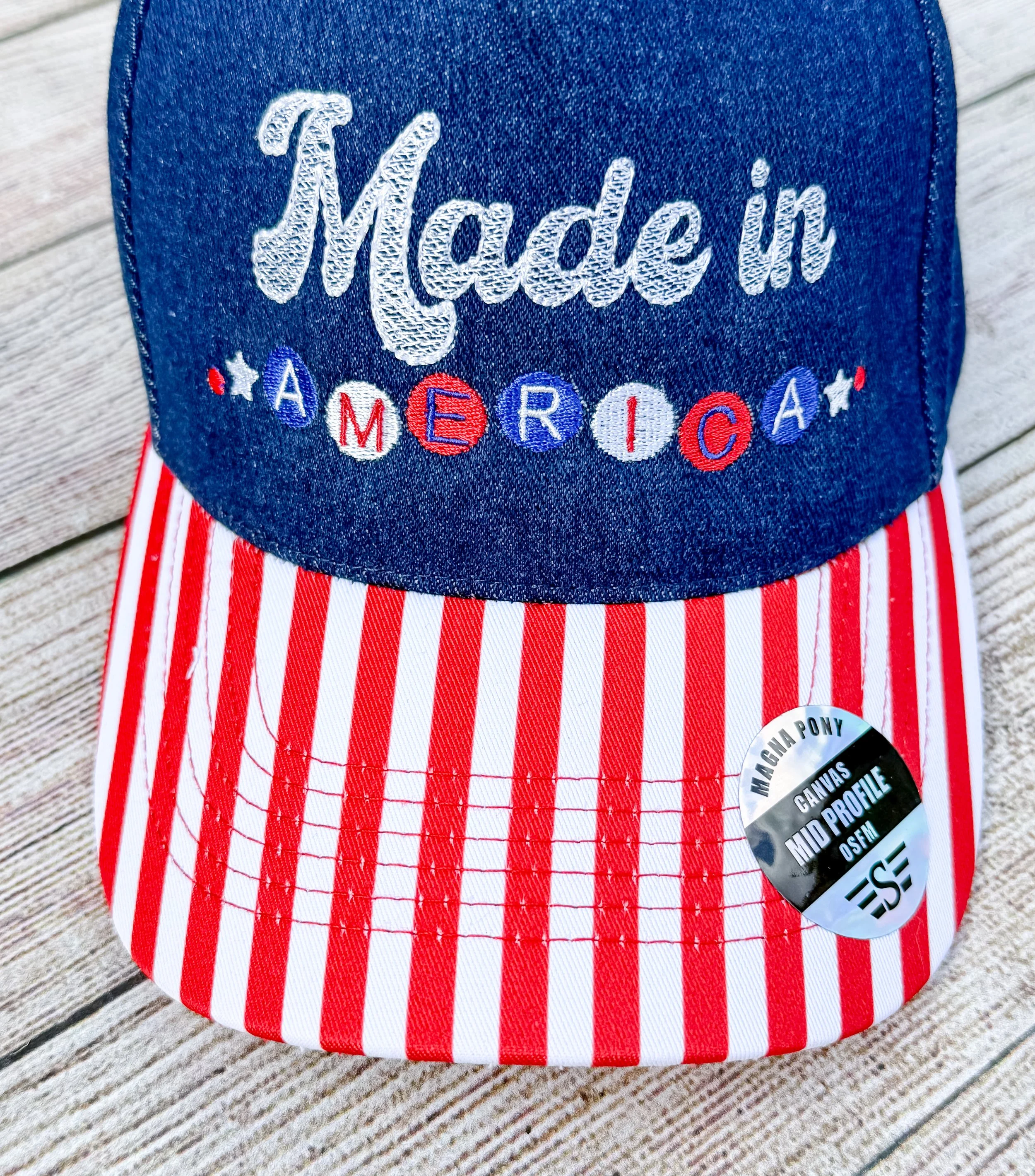 Made in America Embroidered Hat | Patriotic USA Hat | Custom Thread Colors | Trucker, Richardson, Flat Bill & More