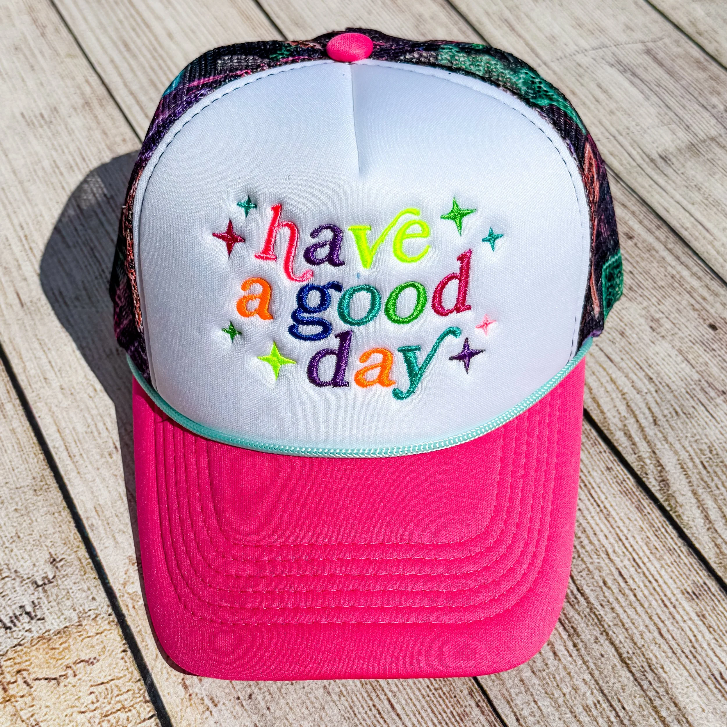 Have a Good Day Embroidered Hat | Colorful Retro Trucker Hat | Custom Thread Colors | Trucker, Richardson, Flat Bill & More